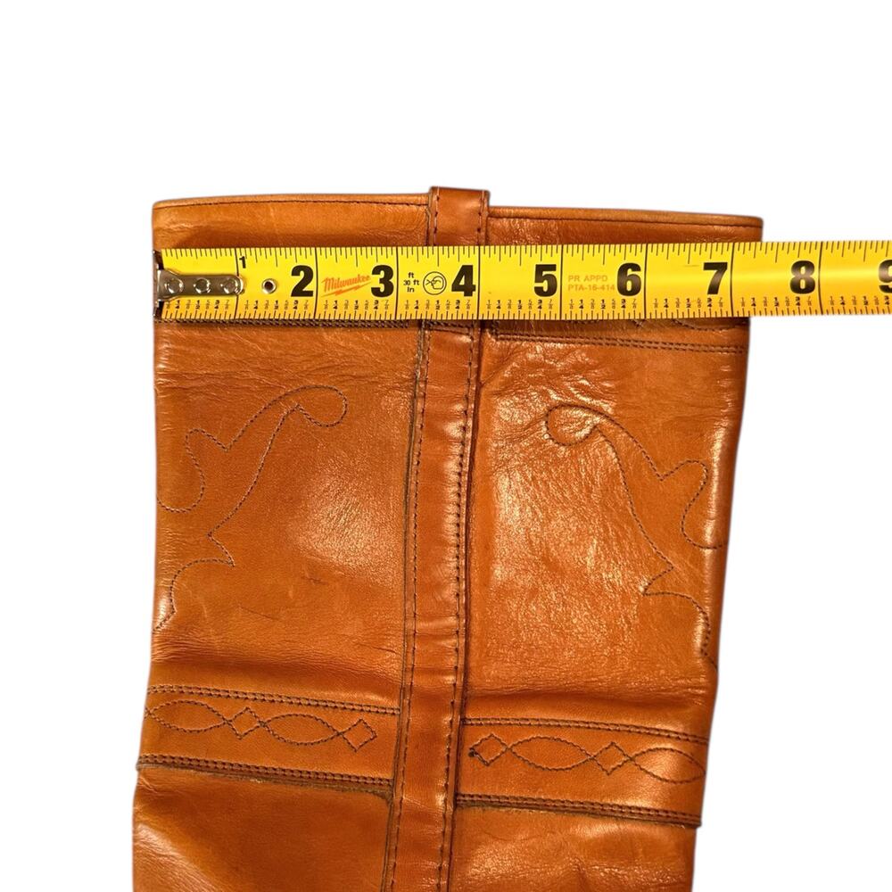 Vintage 70s Frye Campus Boots Womens Orange Leather Stitched High Shaft Sz 11D - Picture 10 of 12